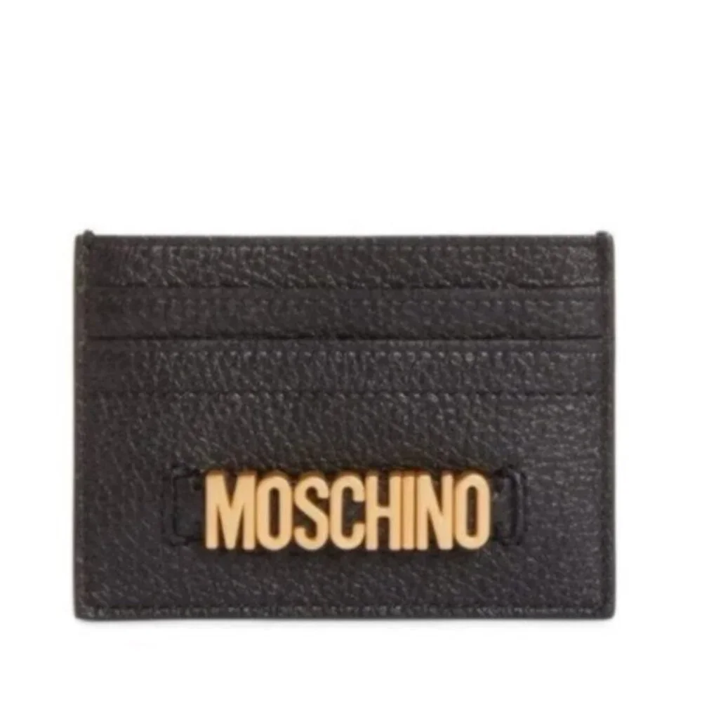 MOSCHINO Logo Leather Card Case Holder Wallet Black Italy 4